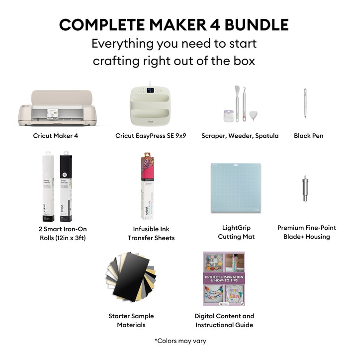 Cricut Maker 4 Cutting Machine and Easy Press 3 Machine with HTV Materials Bundle