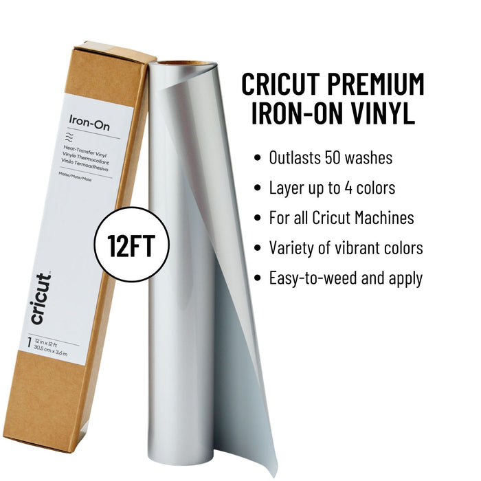 Cricut Premium Iron-On Rolls Bundle - 12ft Rainbow HTV and 5ft Black & White, 9 Count