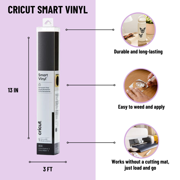 Cricut Smart Vinyl Bundle | Permanent Adhesive Vinyl Rolls for Cricut Maker & Explore – Rainbow Colors with Black & White Rolls