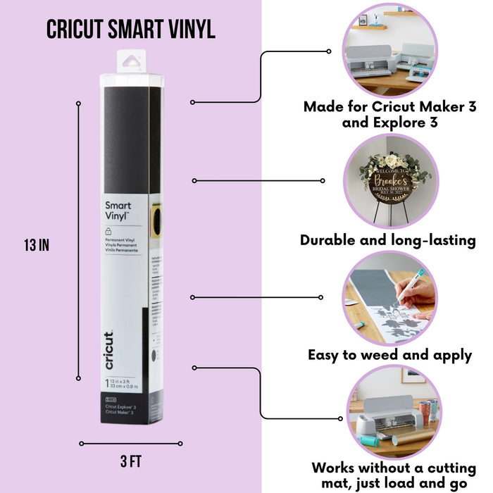 Cricut Smart Vinyl Rolls - 3ft Rainbow Vinyl and 30ft Black and White Bundle, 8 Count