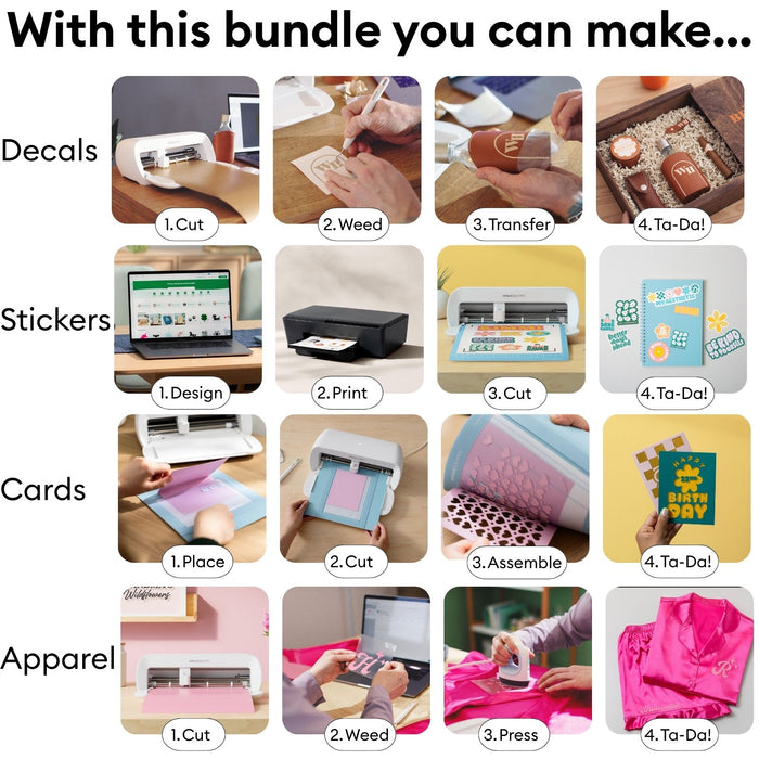 Cricut Joy Xtra Deluxe Starter Bundle | 45+ Piece Materials & Accessories Sampler Kit with Vinyl, HTV, Sticker Paper, Cards & Tools