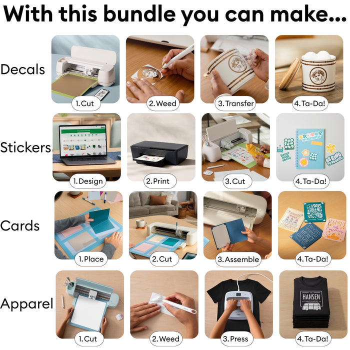 Cricut Ultimate All-in-One Materials & Accessories Bundle | Beginner Sampler Kit for Cricut Explore & Maker Machines with Vinyl, HTV, Stickers & Cards