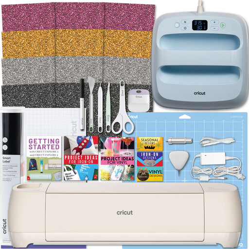 Cricut Explore 4 Die-Cutting Machine with Easy Press 3 Heat Press and Iron-On Sheets Bundle