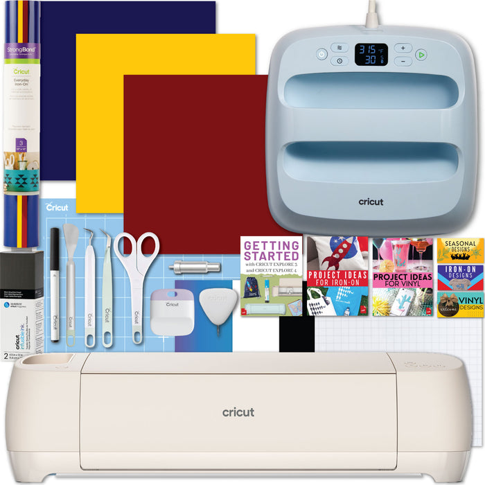 Cricut Explore 4 Die-Cutting Machine with Easy Press 3 Heat Press and Iron-On Sheets Bundle