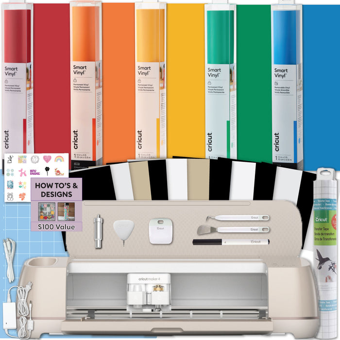 Cricut Maker 4 Bundle with Rainbow Smart Vinyl & Tools | Vinyl Cutting Machine for Decals, Labels, Classroom Signs & DIY Crafts