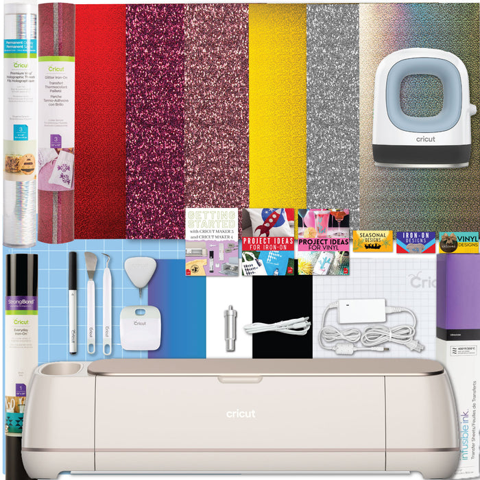 Cricut Maker 4 Cutting Machine with Mini Heat Press with Heat Transfer Vinyl Combo Bundle