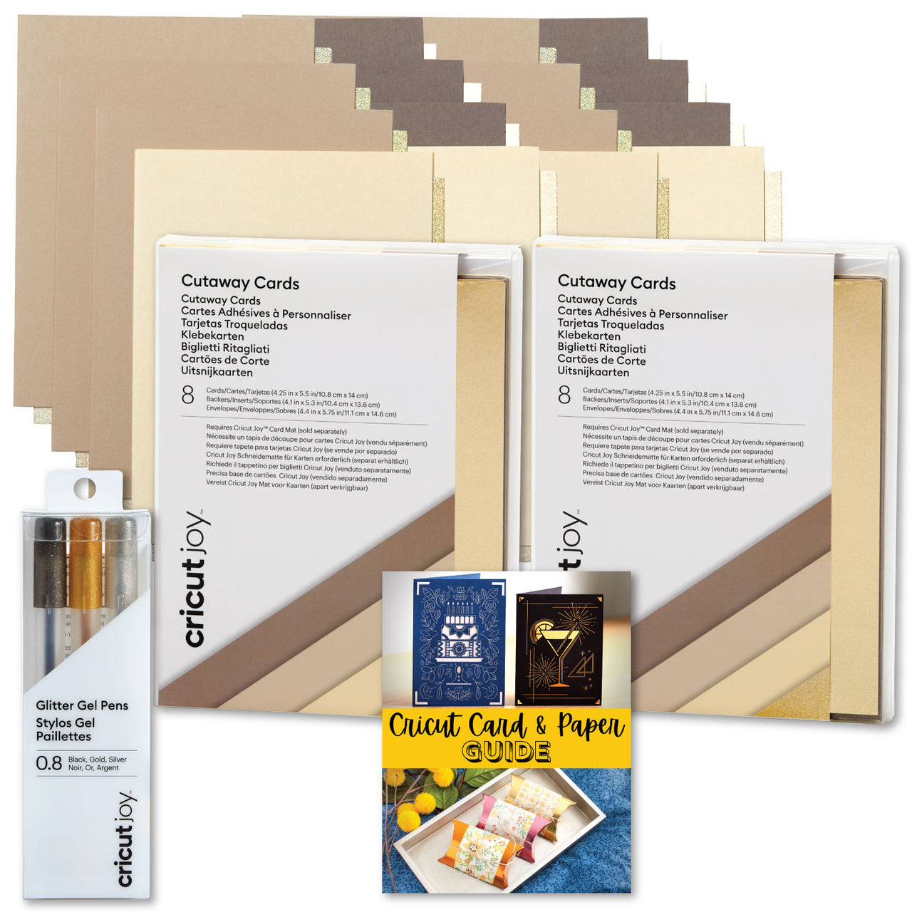 Cricut Joy Cutaway Cards Neutrals Double Pack with Glitter Gel Pen Set