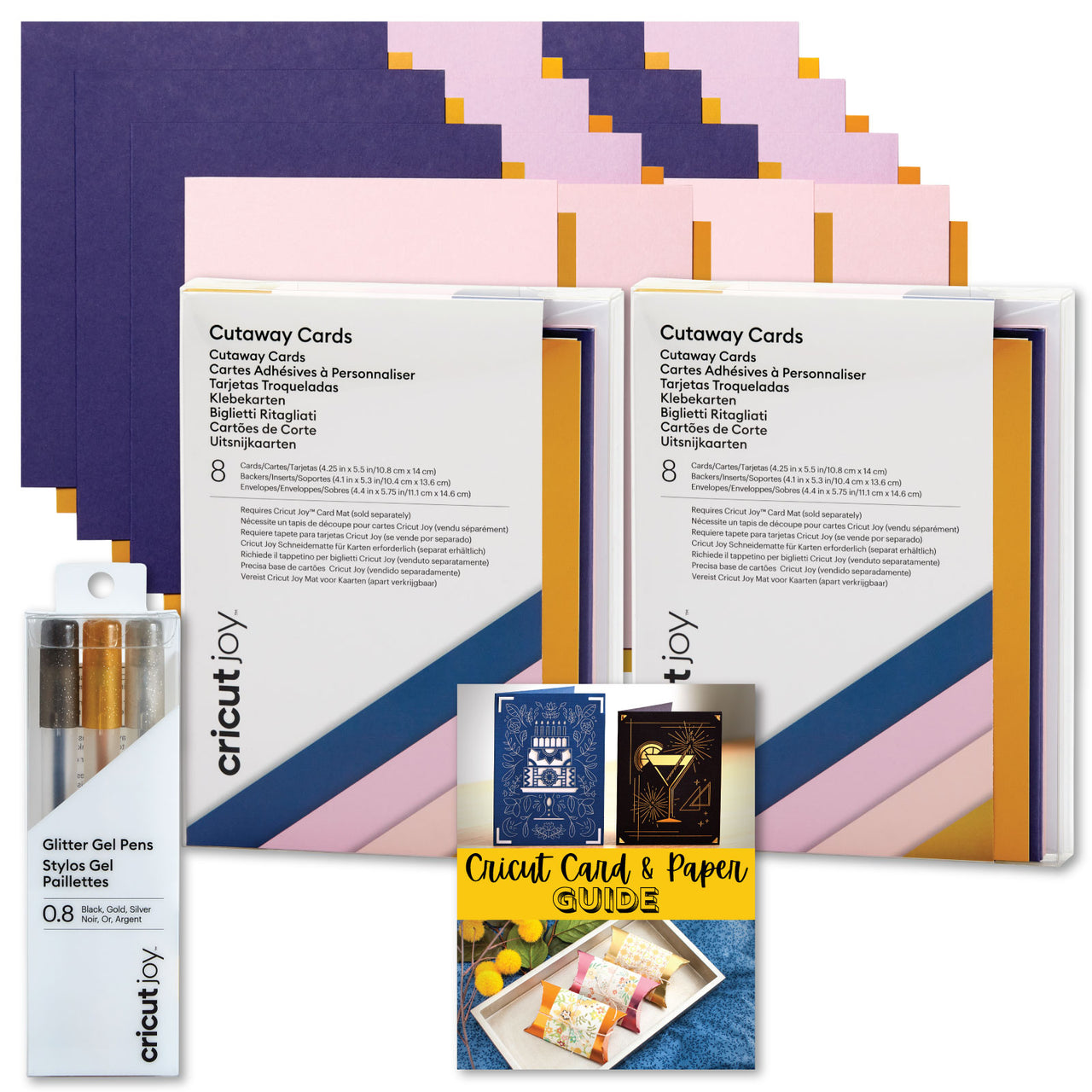Cricut Joy Cutaway Cards Spring Rain Double Pack with Glitter Gel Pen Set
