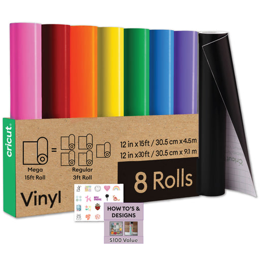 Cricut Premium Rainbow Adhesive Vinyl Bundle | Bulk Vinyl Rolls for Decals, Labels, Signs & DIY Crafts - 8 Pack