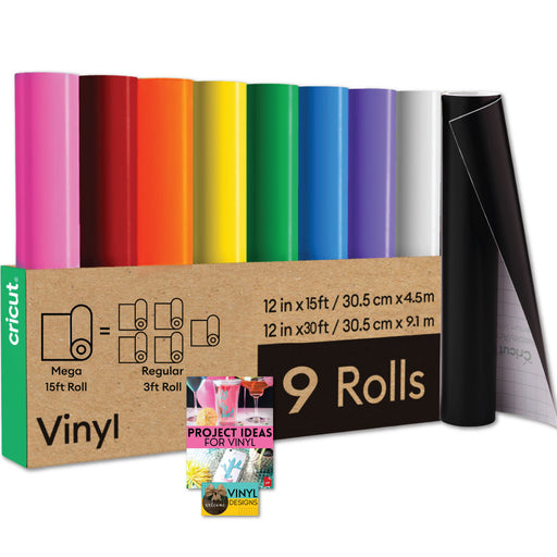 Cricut Premium Vinyl Rolls Bundle - Rainbow 15 Foot Adhesive Vinyl Rolls, 9 Count