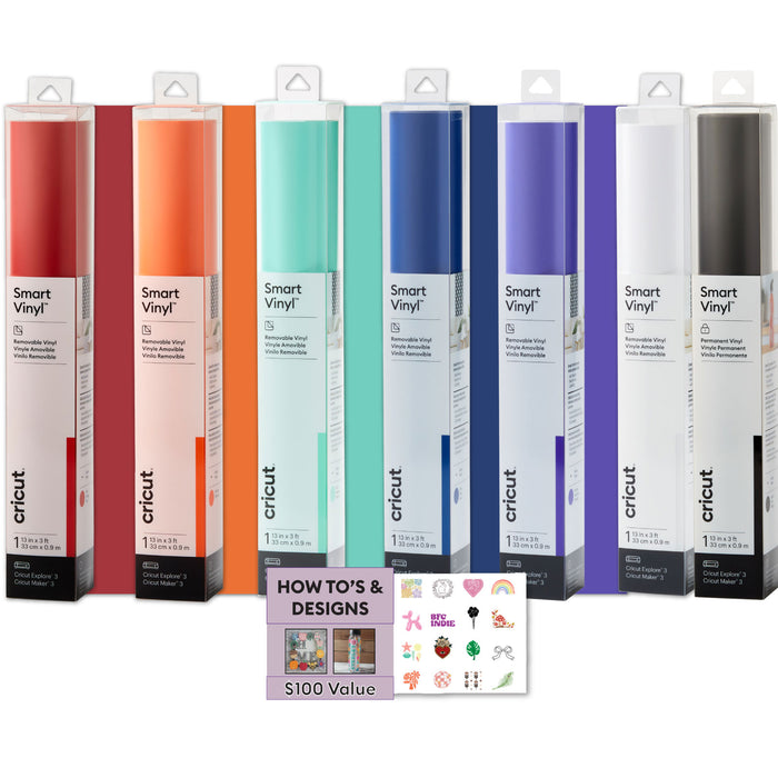 Cricut Smart Vinyl Bundle | Permanent Adhesive Vinyl Rolls for Cricut Maker & Explore – Rainbow Colors with Black & White Rolls
