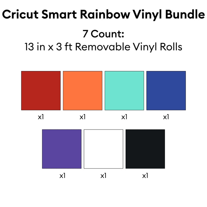 Cricut Smart Vinyl Bundle | Permanent Adhesive Vinyl Rolls for Cricut Maker & Explore – Rainbow Colors with Black & White Rolls