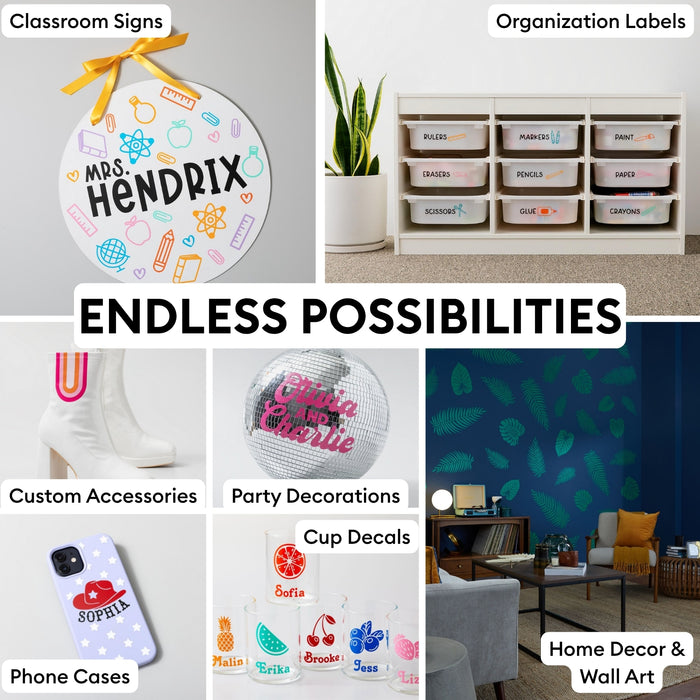 Cricut Smart Vinyl Bundle | Permanent Adhesive Vinyl Rolls for Cricut Maker & Explore – Rainbow Colors with Black & White Rolls