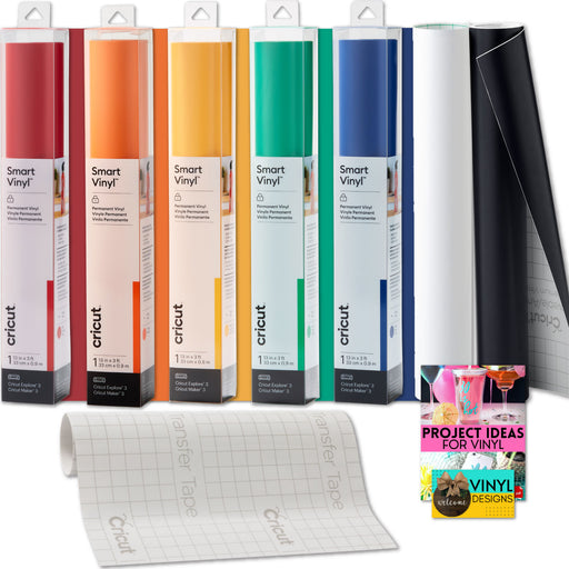 Cricut Smart Vinyl Rolls - 3ft Rainbow Vinyl and 30ft Black and White Bundle, 8 Count