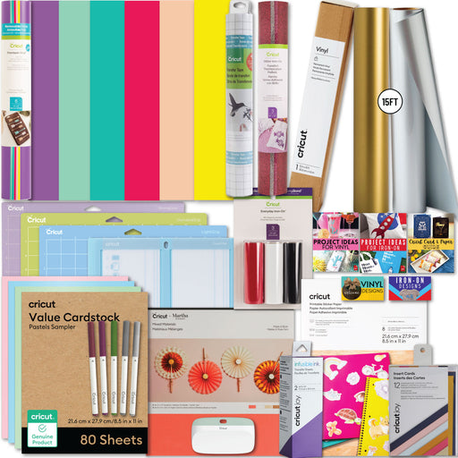 Cricut Ultimate Materials, 15ft Vinyl Rolls and Accessories Bundle for Cricut Explore Air & Maker, 150 Count