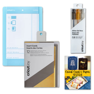 Cricut Joy Machine Card Cutting Mat, Pen Set, Insert Cards, Metallic Gold Gray Bundle