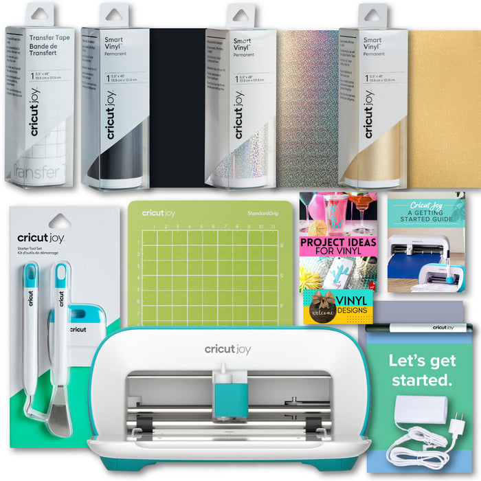 Cricut Joy Machine with Smart Vinyl Rolls, Standard Grip Cutting Mat and Joy Tool Set Bundle