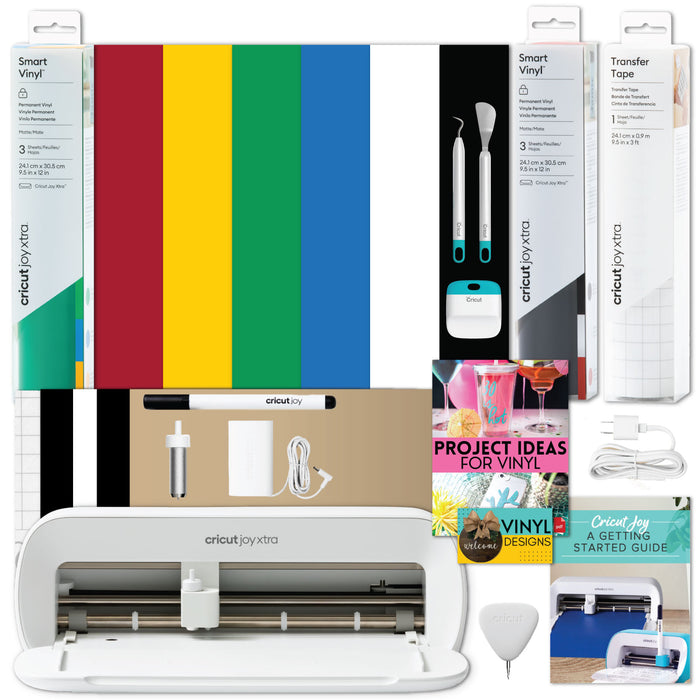 Cricut Joy Xtra Machine with Smart Vinyl Sampler Packs, Transfer Tape and Tool Set Bundle