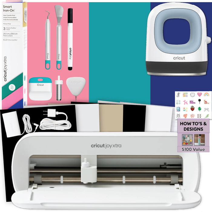 Cricut Joy Xtra Bundle with EasyPress Mini and Smart Iron-On Sampler | HTV with Cutting Machine and Heat Press Combo
