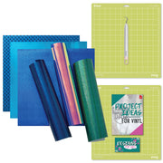 Cricut Holographic Blue Permanent Vinyl 6ct with Standard Grip Mat and Weeder Tool Bundle