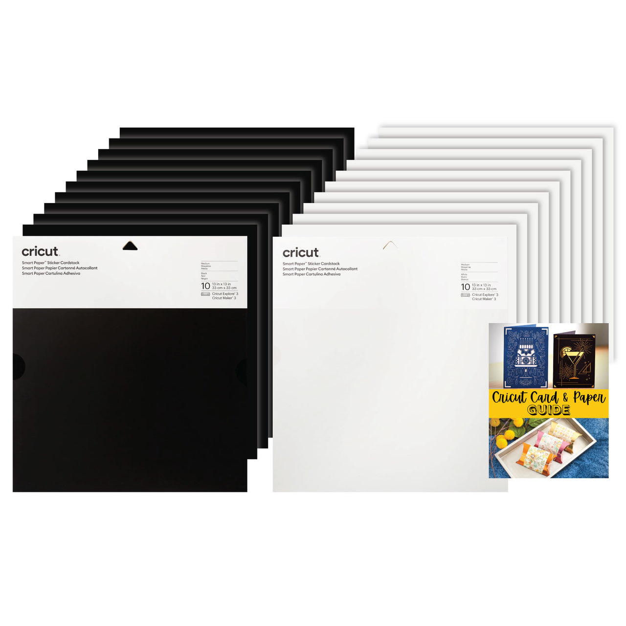 Cricut Smart Paper Sticker Cardstock Black and White Bundle 10 Sheets - 13in x 13in - Adhesive Paper for Stickers