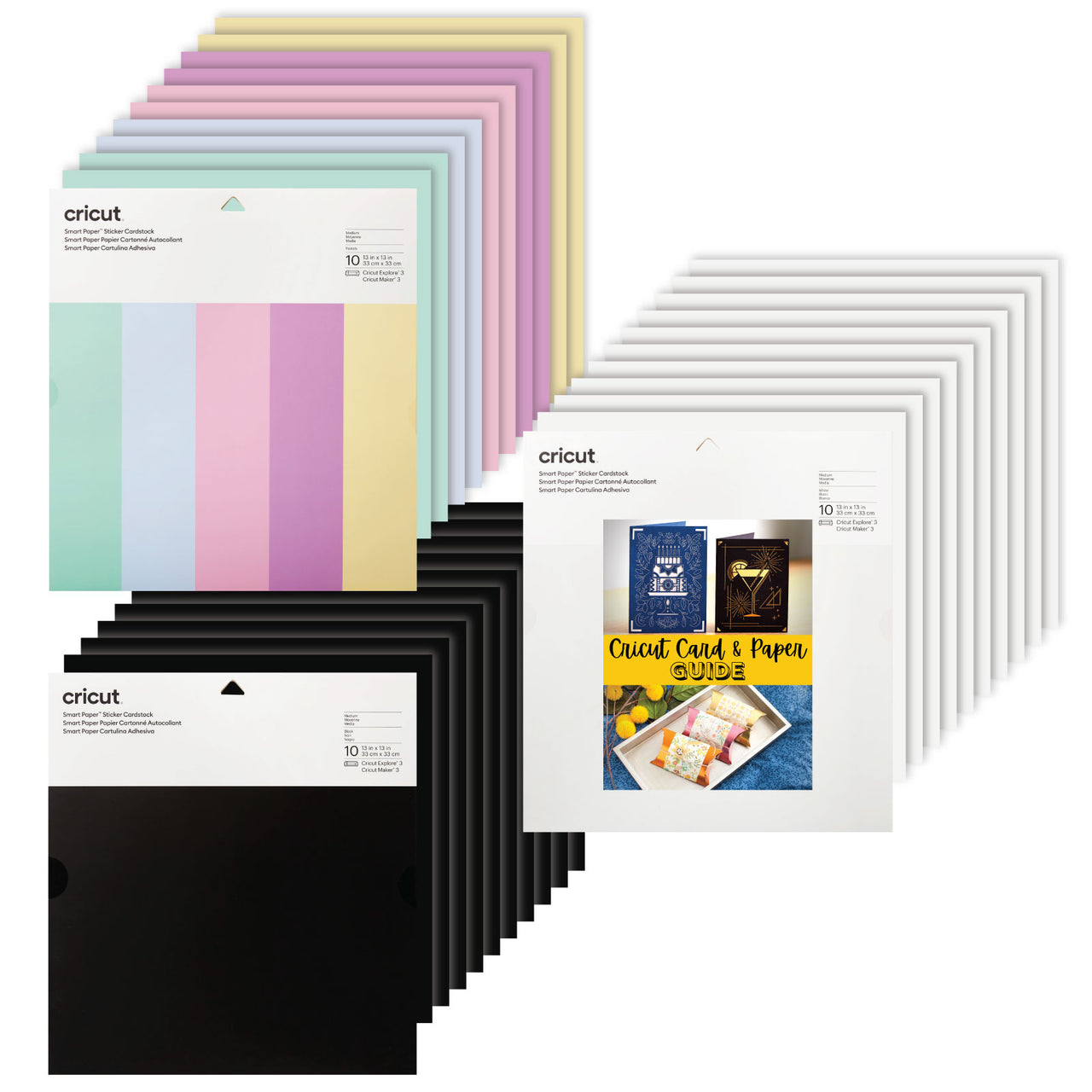 Cricut Smart Paper Sticker Cardstock Black, White, and Pastels Bundle 10 Sheets - 13in x 13in - Adhesive Paper for Stickers